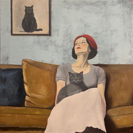 Нина Григель (Картина, живопись - 
                  60 x 60 см) Красная шапочка и серый кот