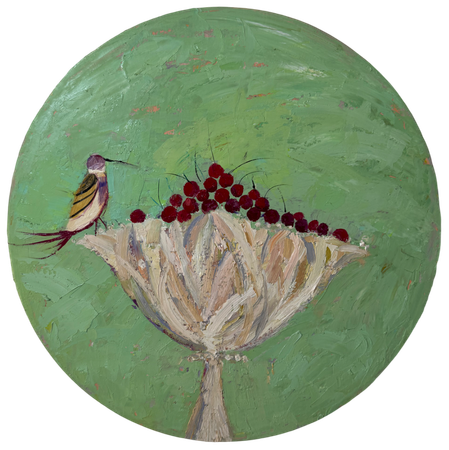 Санжар Джаббаров (Картина, живопись - 
                  60 x 60 см) Ягоды и птичка
