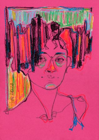 Татьяна Ивченкова (Авторская графика - 
                  24 x 34 см) Молодая женщина на лиловом