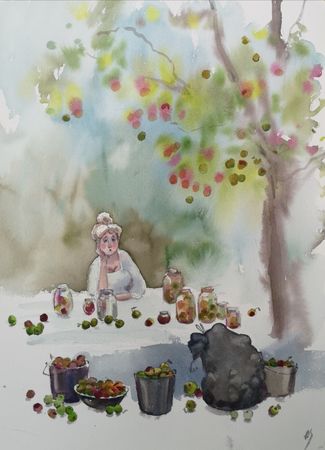 Елена Санина (Авторская графика - 
                  30 x 42 см) Ева. Август
