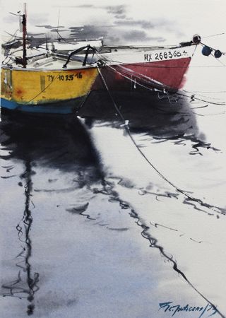 Ирина Петровская (Авторская графика - 
                  25 x 35 см) Лодки