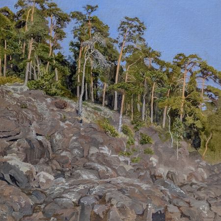 Михаил Псюрников (Авторская графика - 
                  25 x 25 см) Скалы и сосны