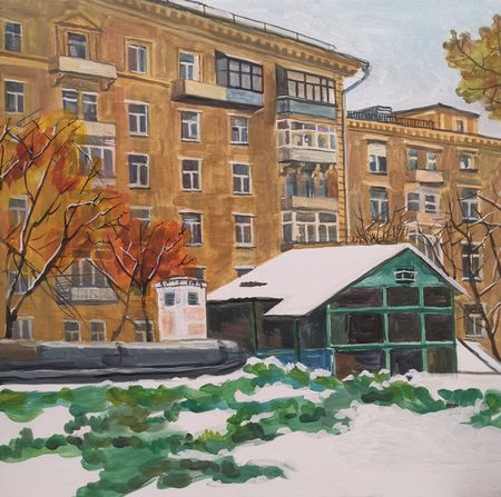 Александра Егорова (Картина, живопись - 
                  40 x 40 см) Соседний двор