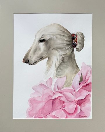 Полина Мотовилова (Авторская графика - 
                  40 x 50 см) Из серии "Афганская борзая", портрет №3