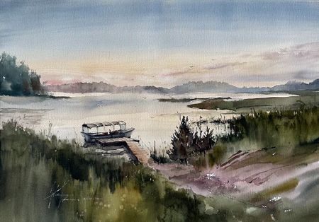 Жанна Губина (Авторская графика - 
                  51 x 36 см) В ожидании