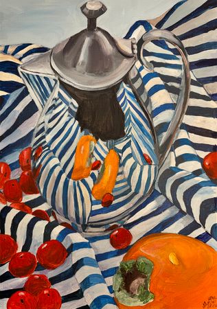 Валерия Зимятова (Авторская графика - 
                  40 x 50 см) Полосатый натюрморт