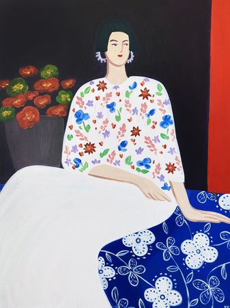 Ксения Хромцова (Картина, живопись - 
                  60 x 80 см) В цветах