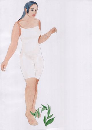 Оля Душкина (Авторская графика - 
                  42 x 59.5 см) Оно меня погладило, будто я котёнок