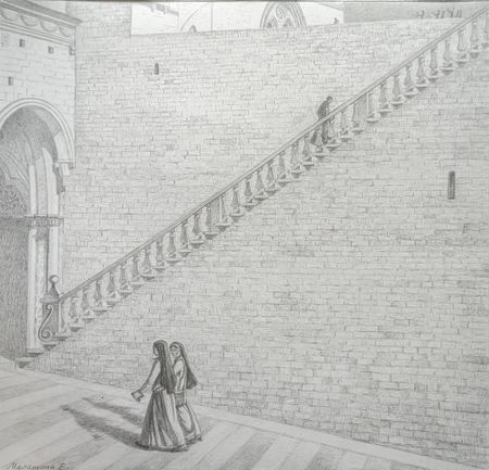 Екатерина Маланьина (Авторская графика - 
                  50 x 49 см) К небу