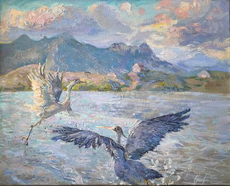 Галина Третьякова (Картина, живопись - 
                  50 x 40 см) Озеро с цаплями. Крым