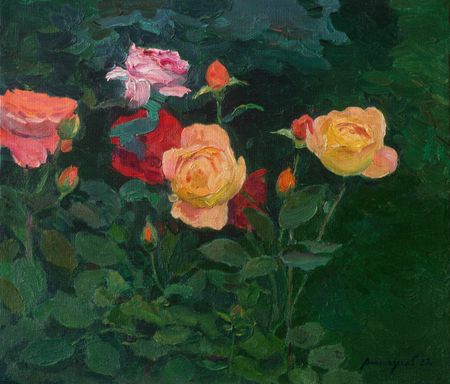 Николай Водолазский (Картина, живопись - 
                  35 x 30 см) Розы на закате