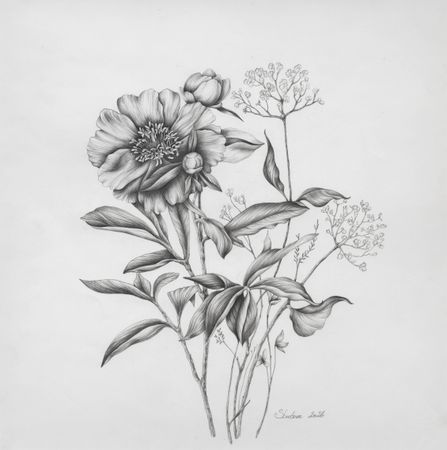 ELENA SKUTOVA (Авторская графика - 
                  57 x 57 см) Flowers #5
