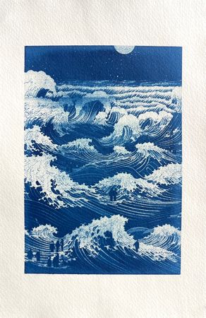 Юлия Милякова (Графика печатная - 
                  20 x 30 см) blue people walking || condition → 2 moon