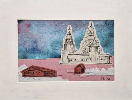 Валерия Финина (Коллаж / ассамбляж - 
                  20 x 15 см) Кижи