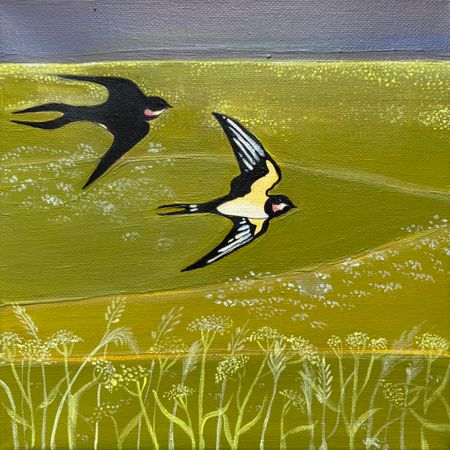 Елена Королева (Картина, живопись - 
                  20 x 20 см) Пейзаж с ласточками