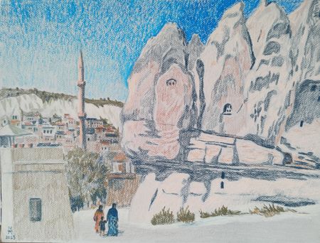 Екатерина Маланьина (Авторская графика - 
                  45 x 33 см) Синее небо Гёреме