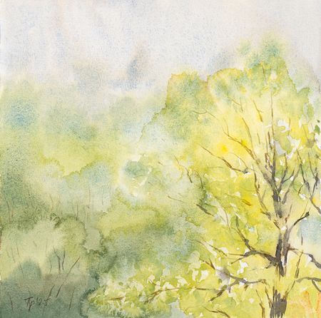 Юлия Третьякова (Авторская графика - 
                  25 x 25 см) Дождь ранней весной