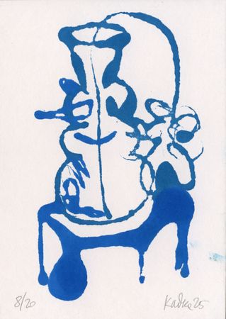 Дмитрий Кавка (Графика печатная - 
                  14.5 x 21 см) Натюрморт с вазой-снеговиком и цветком (№8/20)