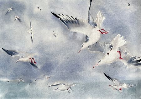 Юлия Третьякова (Авторская графика - 
                  54 x 38.8 см) Чайки