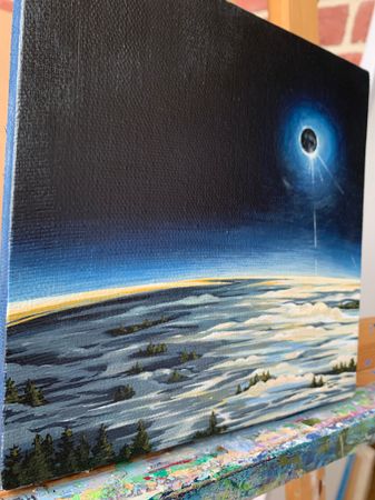 СВЕТ-ЛАНА (Картина, живопись - 
                  20 x 20 см) Затмение над тёмным лесом
