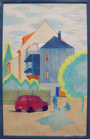 Ольга Лагеда (Авторская графика - 
                  89 x 140 см) Два дома