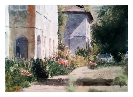 Александр Кормилицын (Авторская графика - 
                  35 x 24.7 см) Дома и цветы времени