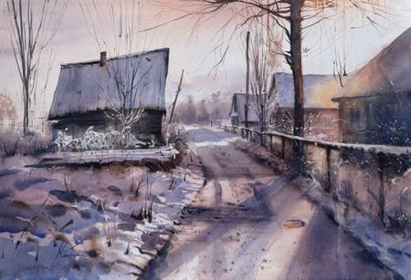 Жанна Губина (Авторская графика - 
                  45 x 30 см) В деревне