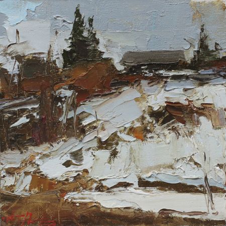 Евгений Бурцев (Картина, живопись - 
                  20 x 20 см) Сельский мотив. с. Ыб