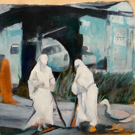 Лена Троянская (Картина, живопись - 
                  30 x 30 см) Вертолет отбывает в Монте-Карло