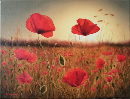 Елена Истомина (Картина, живопись - 
                  40 x 30 см) Закат в маковом поле