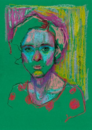 Татьяна Ивченкова (Авторская графика - 
                  24 x 34 см) Молодая женщина на зелёном