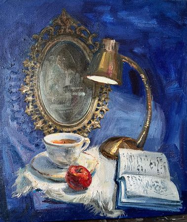 Елизавета Тарасова (Картина, живопись - 
                  35 x 40 см) Вечер за книгой