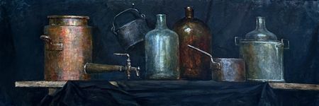 Илья Хахарев (Картина, живопись - 
                  212 x 72 см) Натюрморт с бутылем