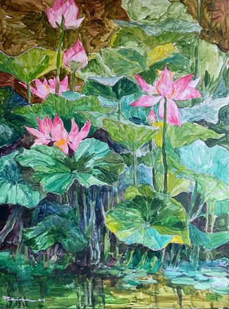 Полина Ратуш (Картина, живопись - 
                  55 x 75 см) Розовые лотосы