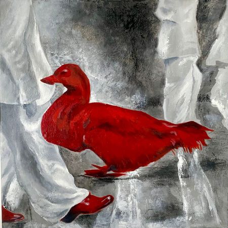 Елена Троянская (Картина, живопись - 
                  50 x 50 см) Инверсия гражданина в красных ботинках