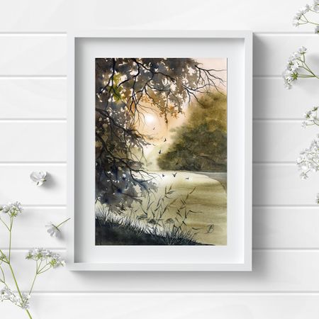 Алла Валежина (Авторская графика - 
                  30 x 42 см) Прохлада у реки