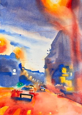 Юлия Третьякова (Авторская графика - 
                  39 x 54 см) Город огней