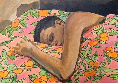 Лена Запрудских (Картина, живопись - 
                  70 x 50 см) Мальчик в персиках