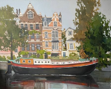 Полина Ратуш (Картина, живопись - 
                  100 x 80 см) Лодка на канале в Амстердаме