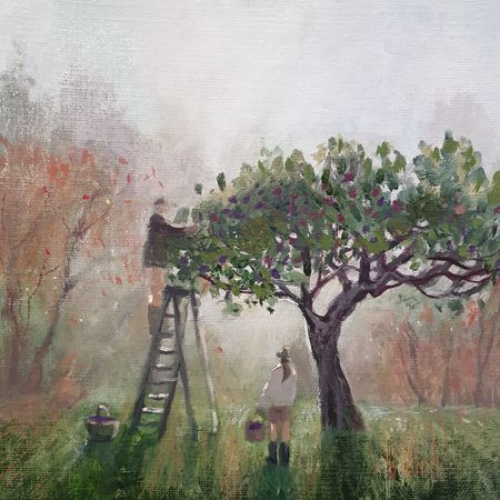 Юлия Арюшина (Картина, живопись - 
                  20 x 20 см) Тепло солнечного света под сливовым деревом