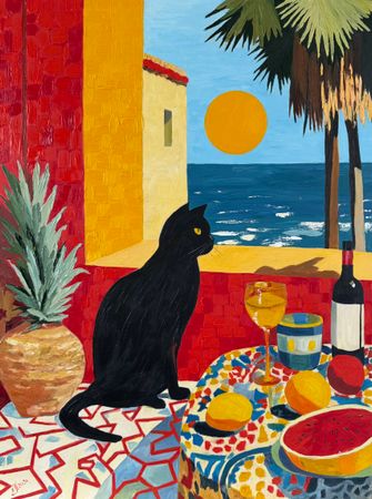 Елена Полищук (Картина, живопись - 
                  60 x 80 см) Месье Нуар и южное солнце