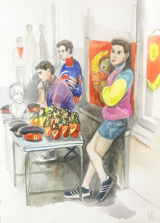 Мария Буртова (Авторская графика - 
                  30 x 40 см) На Старом Арбате