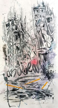 Денис Шевчук (Авторская графика - 
                  40 x 72.5 см) Придуманный город 2