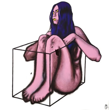 Анна Проказова (Картина, живопись - 
                  50 x 50 см) ДВЕ ДЕВУШКИ, ПОМЕЩЕННЫЕ В ПРОЗРАЧНЫЕ КОНТЕЙНЕРЫ