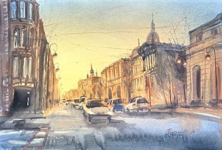 Юлия Третьякова (Авторская графика - 
                  56 x 38 см) Зимний рассвет