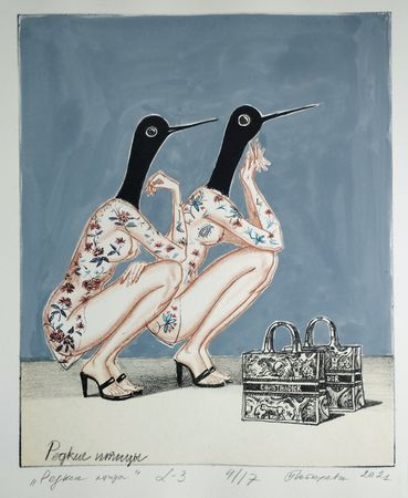 Наталья Лотарева (Графика печатная - 
                  35.5 x 47 см) "Редкие птицы" №4