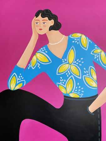 Ксения Хромцова (Картина, живопись - 
                  80 x 100 см) Розовый фон