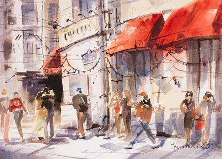 Юлия Третьякова (Авторская графика - 
                  54 x 38.5 см) Кафе "Счастье"