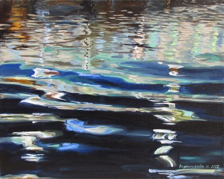 Наталия Ворошилова (Картина, живопись - 
                  50 x 40 см) Отражение. Огни Москвы