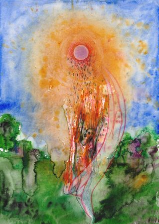 Оля Душкина (Авторская графика - 
                  42 x 60 см) Солнце и одна из должниц